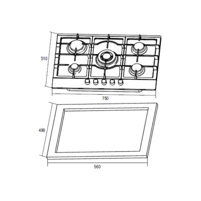 Parrilla de empotre Mabe 76 cm PM7615I